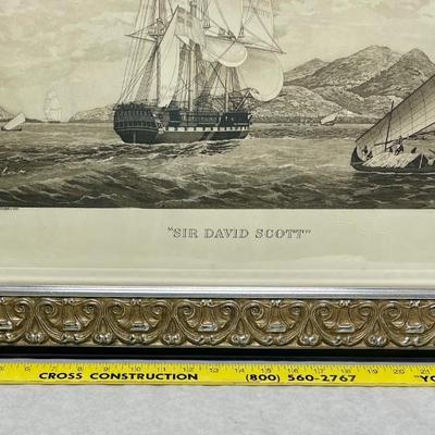 Framed Engraving Print Tall Ship Sir David Scott engraved by Edward Duncan 28" x 22"