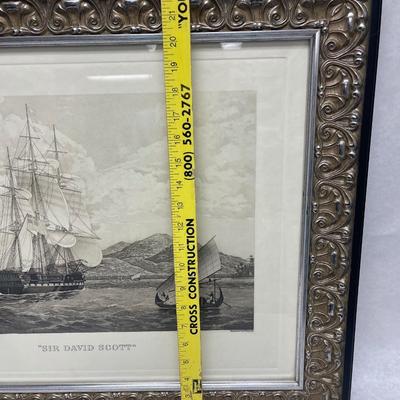 Framed Engraving Print Tall Ship Sir David Scott engraved by Edward Duncan 28" x 22"
