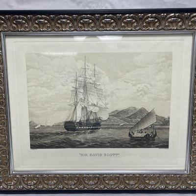 Framed Engraving Print Tall Ship Sir David Scott engraved by Edward Duncan 28" x 22"