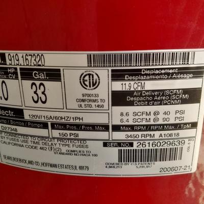 Craftsman 33-gallon 150 PSI Air compressor - Like new!