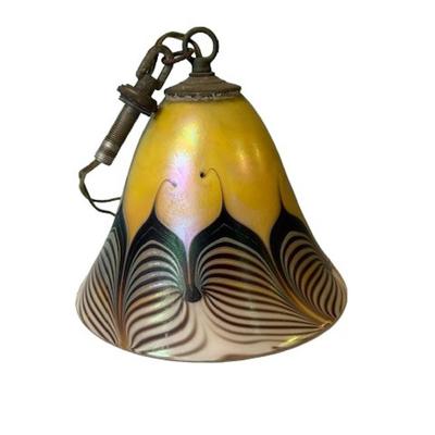 Quezal Style Pulled Feather Pendant Lamp