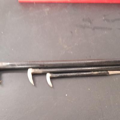 Nice Thorsen socket set with metal storage box and three lady foot rolling head pry bars