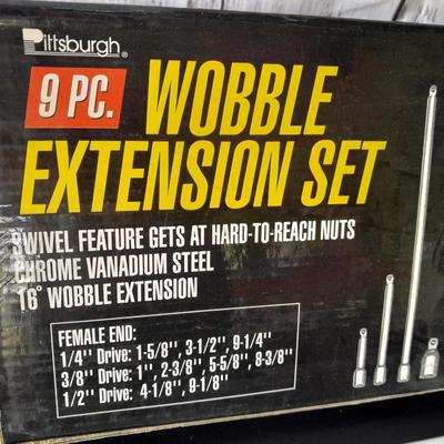 Pittsburgh 9-piece Wobble Extension set with new 6-piece Craftsman Hex bot 3/8" drive sockets