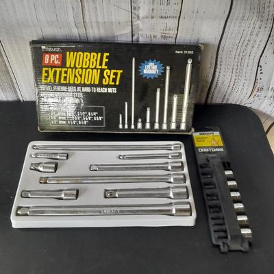 Pittsburgh 9-piece Wobble Extension set with new 6-piece Craftsman Hex bot 3/8" drive sockets
