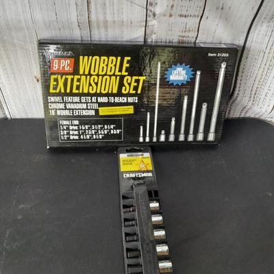 Pittsburgh 9-piece Wobble Extension set with new 6-piece Craftsman Hex bot 3/8" drive sockets