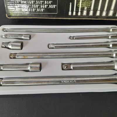 Pittsburgh 9-piece Wobble Extension set with new 6-piece Craftsman Hex bot 3/8" drive sockets