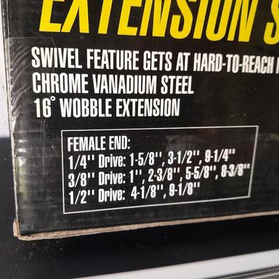 Pittsburgh 9-piece Wobble Extension set with new 6-piece Craftsman Hex bot 3/8" drive sockets