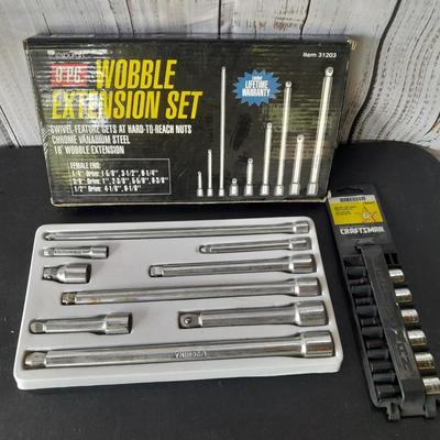 Pittsburgh 9-piece Wobble Extension set with new 6-piece Craftsman Hex bot 3/8" drive sockets