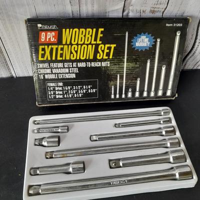 Pittsburgh 9-piece Wobble Extension set with new 6-piece Craftsman Hex bot 3/8" drive sockets