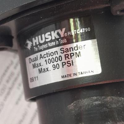Brand new Husky 6" Dual Action Sander with instructions and brand-new sanding discs