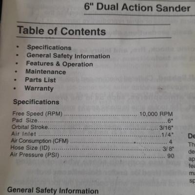 Brand new Husky 6" Dual Action Sander with instructions and brand-new sanding discs