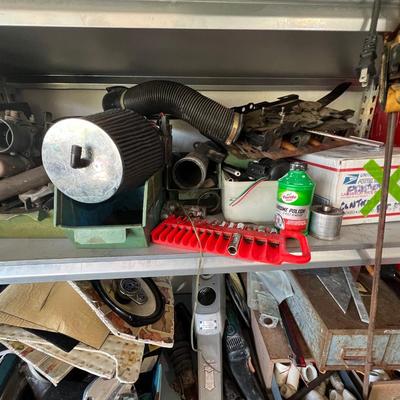 Shelving Units with Vintage Car and Harley Parts