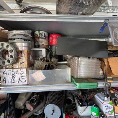 Shelving Units with Vintage Car and Harley Parts