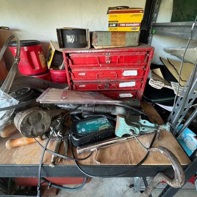 Shelving Units with Vintage Car and Harley Parts