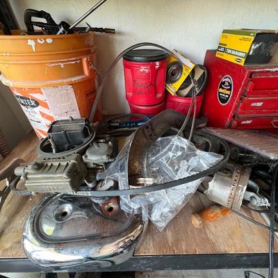 Shelving Units with Vintage Car and Harley Parts