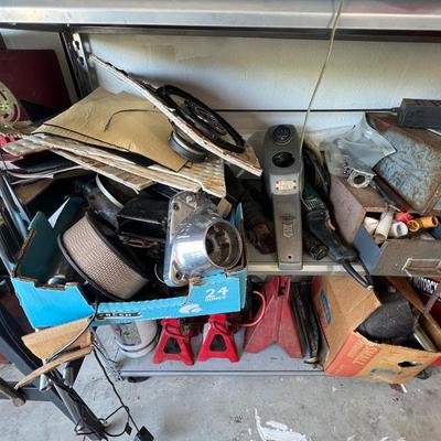 Shelving Units with Vintage Car and Harley Parts
