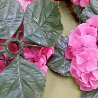 Lot of 4 1950s Pink plastic hydrangea flower Taper Candle Rings
