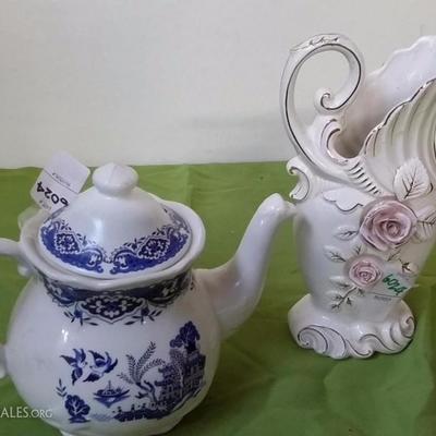 Vintage Lot Blueware Teapot and Ardalt Pitcher