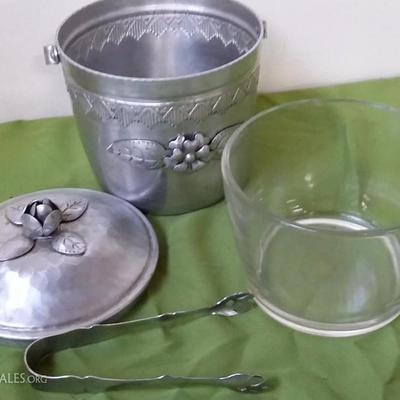 WORLD Family Hand Wrought Hammered Ornate Insulated Ice Cooler Bucket with Tongs