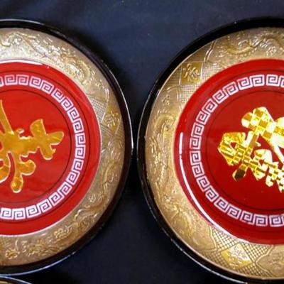 Lot of 4 Norleans Japan Lacquerware fortune plates