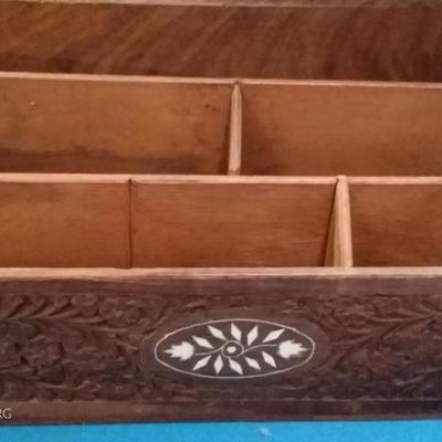 1960s Sheeshan Wood letter holder and desk organizer. 