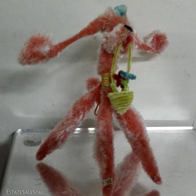 1950s Handmade Chenille Pipe Cleaner Poodle w flower basket 