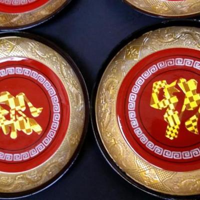 Lot of 4 Norleans Japan Lacquerware fortune plates