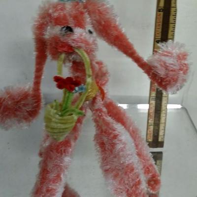 1950s Handmade Chenille Pipe Cleaner Poodle w flower basket 
