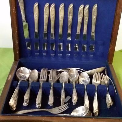 Vintage Silver plate Silverware in lined chest