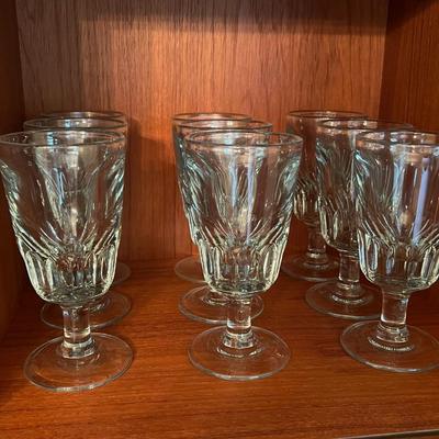 Vintage Heavy Pressed Glass Water Goblets- cerulean hue (set of 9)