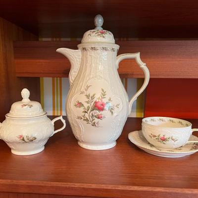 Rosenthal Sanssouci Rose Ivory (Gold Trim) Coffee Pot & Lid, Sugar Bowl, and Cup & Saucer