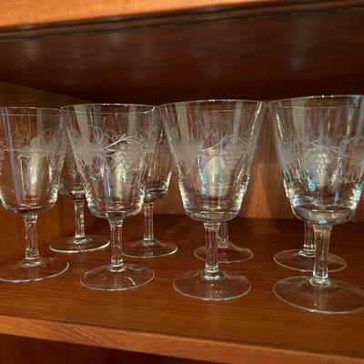 Vintage Etched Crystal Wine Glasses