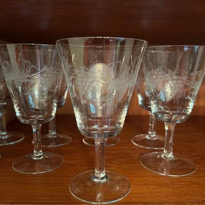 Vintage Etched Crystal Wine Glasses