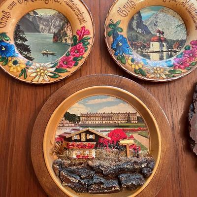1950s Germany Souvenirs Hand Painted Wood Plates and Ostrich Eggs
