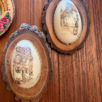 1950s Germany Souvenirs Hand Painted Wood Plates and Ostrich Eggs
