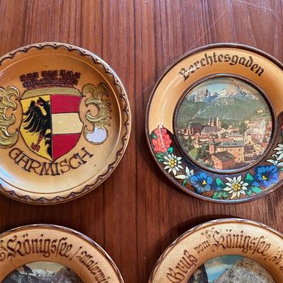 1950s Germany Souvenirs Hand Painted Wood Plates and Ostrich Eggs