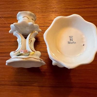 Bohemian Czech Cased Glass Ashtrays and Dresden Porcelain Candleholders Lot