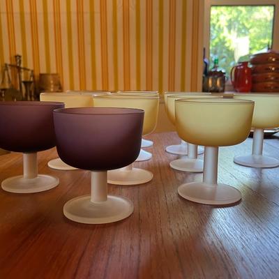 Vintage Frosted Goblets- 9 Yellow and 2 Purple