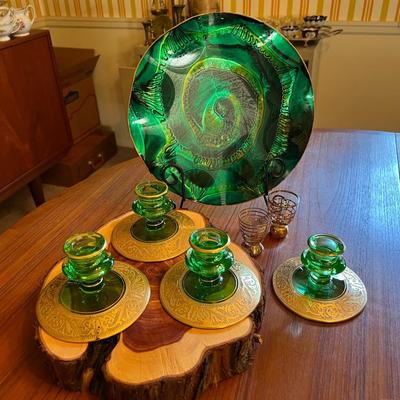 Emerald Glass with Gold Trim Lot