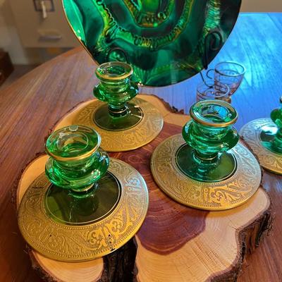 Emerald Glass with Gold Trim Lot