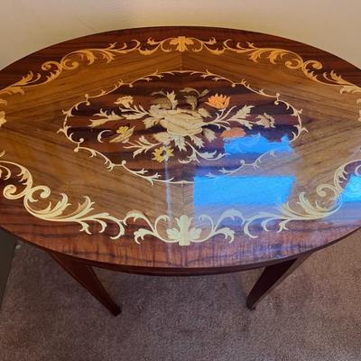 Vintage Italian Inlay Jewelry Table w/ Built-In Music Box