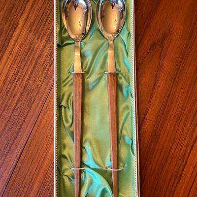 Mid Century Wood Handled Serving Spoons