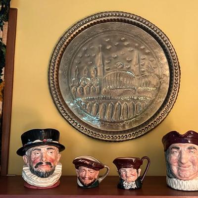 Vintage Beefeaters Mugs w/ Embossed Copper Plate