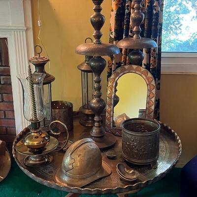 Vintage Brass Table and Misc Brass Décor Lot