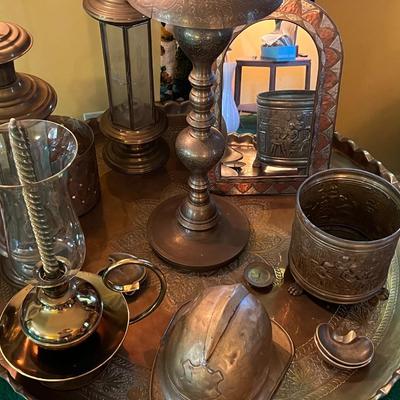 Vintage Brass Table and Misc Brass Décor Lot