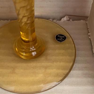 Italian Handblown Amber Glass Champagne Coupes w/ Twisted Stem- Set of 8 in original box