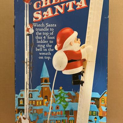 Cheery Santa In Original Box- ladder extends 4 feet high