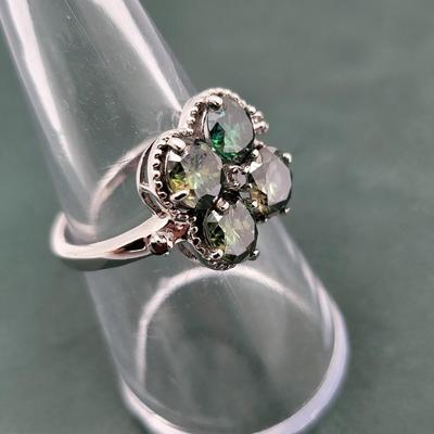 Green Moissanite 4-Stone 925 Ring Size 8