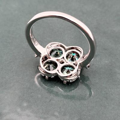 Green Moissanite 4-Stone 925 Ring Size 8