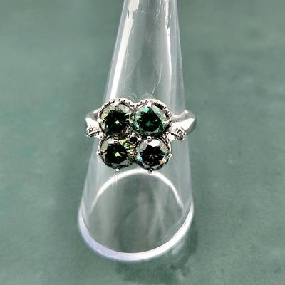 Green Moissanite 4-Stone 925 Ring Size 8